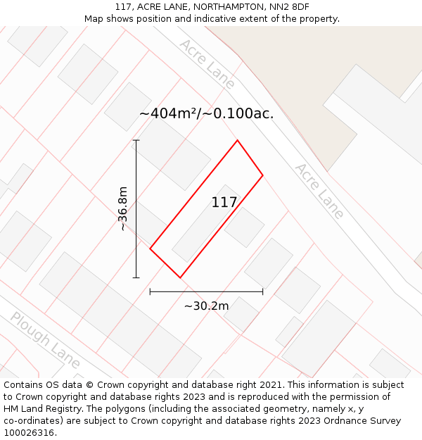 117, ACRE LANE, NORTHAMPTON, NN2 8DF: Plot and title map