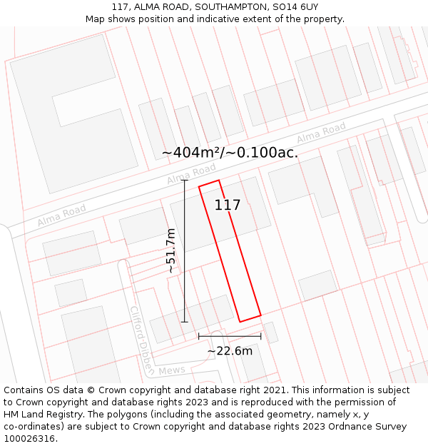 117, ALMA ROAD, SOUTHAMPTON, SO14 6UY: Plot and title map