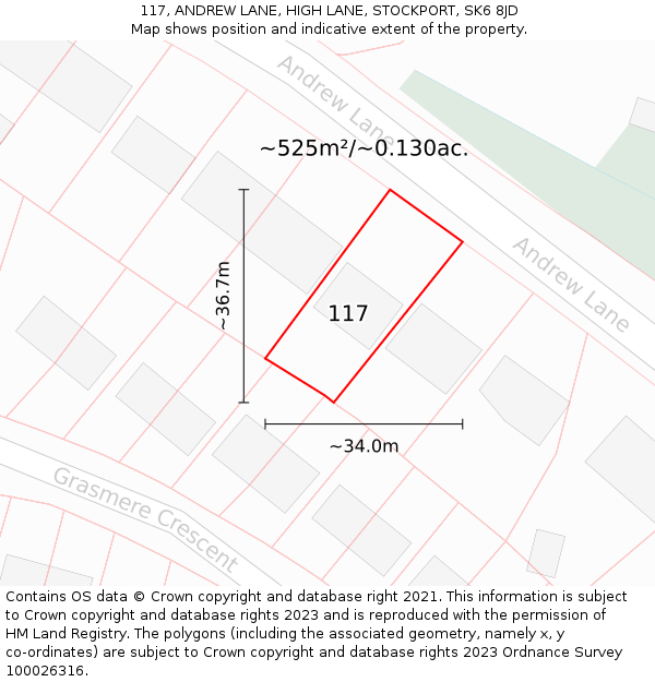 117, ANDREW LANE, HIGH LANE, STOCKPORT, SK6 8JD: Plot and title map