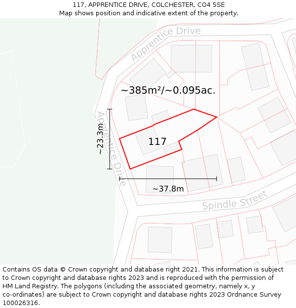 117, APPRENTICE DRIVE, COLCHESTER, CO4 5SE: Plot and title map