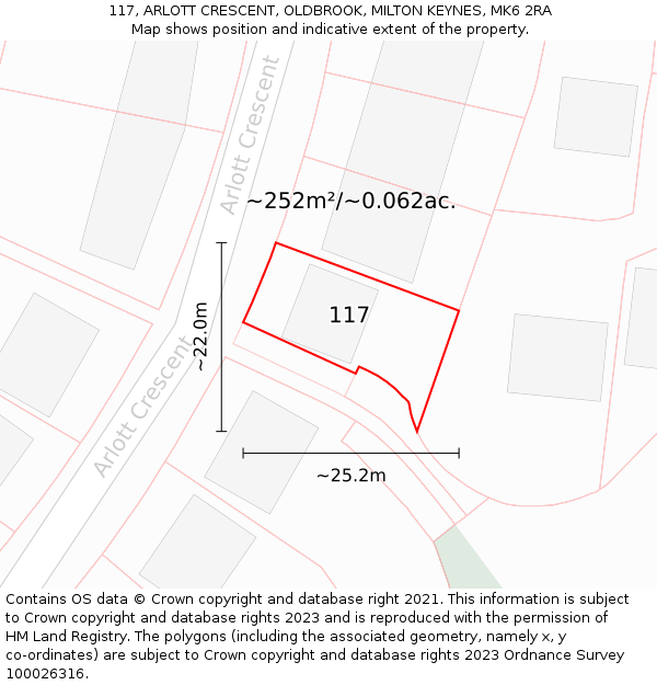 117, ARLOTT CRESCENT, OLDBROOK, MILTON KEYNES, MK6 2RA: Plot and title map