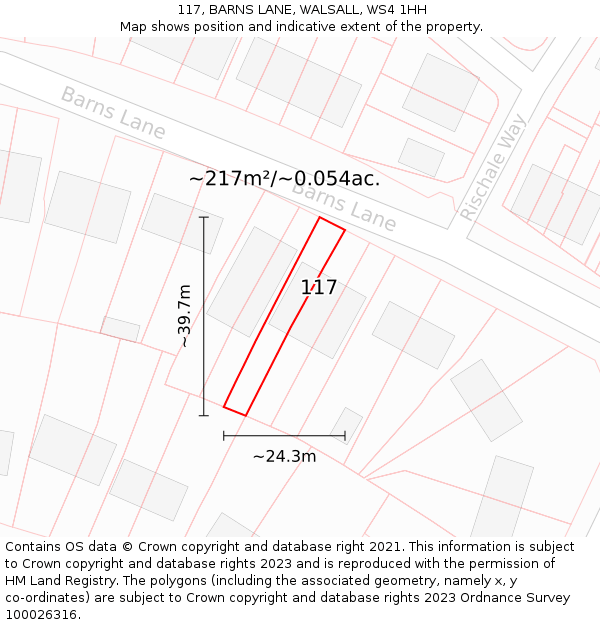 117, BARNS LANE, WALSALL, WS4 1HH: Plot and title map