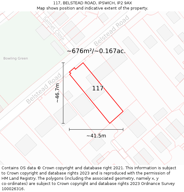 117, BELSTEAD ROAD, IPSWICH, IP2 9AX: Plot and title map