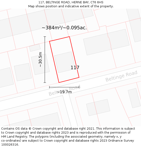 117, BELTINGE ROAD, HERNE BAY, CT6 6HS: Plot and title map