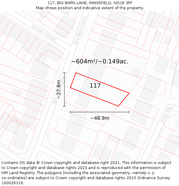 117, BIG BARN LANE, MANSFIELD, NG18 3PF: Plot and title map