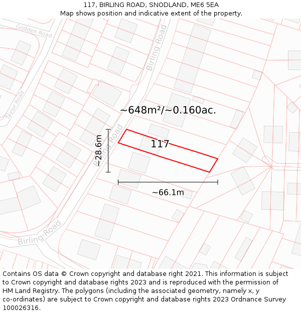 117, BIRLING ROAD, SNODLAND, ME6 5EA: Plot and title map