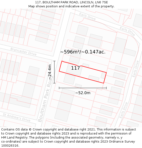 117, BOULTHAM PARK ROAD, LINCOLN, LN6 7SE: Plot and title map