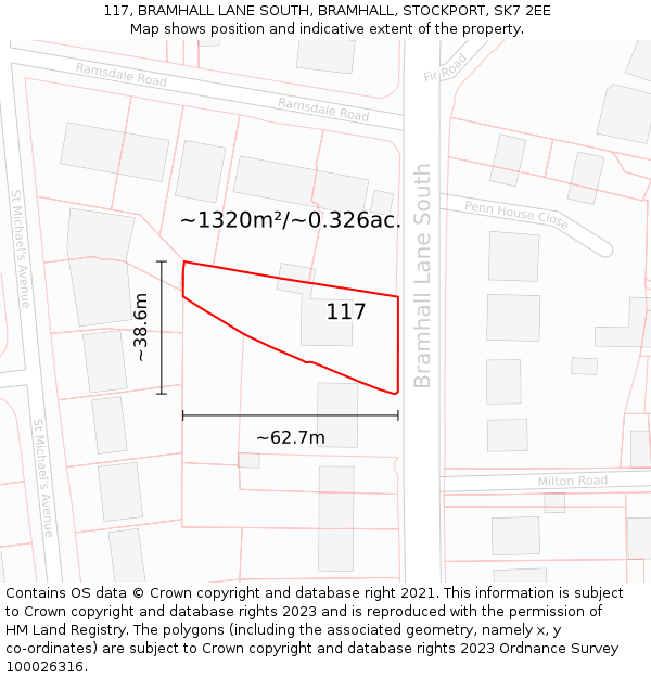 117, BRAMHALL LANE SOUTH, BRAMHALL, STOCKPORT, SK7 2EE: Plot and title map