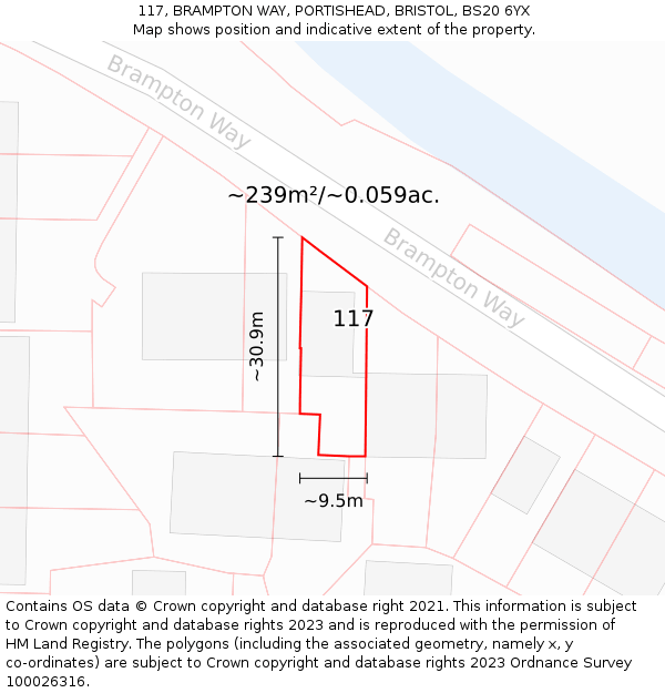 117, BRAMPTON WAY, PORTISHEAD, BRISTOL, BS20 6YX: Plot and title map