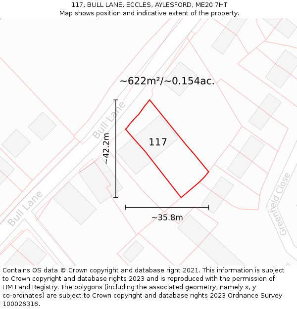 117, BULL LANE, ECCLES, AYLESFORD, ME20 7HT: Plot and title map