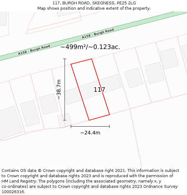 117, BURGH ROAD, SKEGNESS, PE25 2LG: Plot and title map