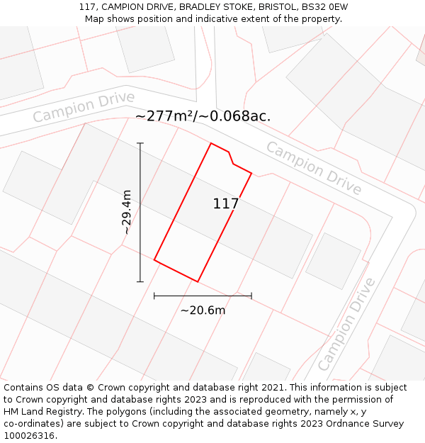 117, CAMPION DRIVE, BRADLEY STOKE, BRISTOL, BS32 0EW: Plot and title map