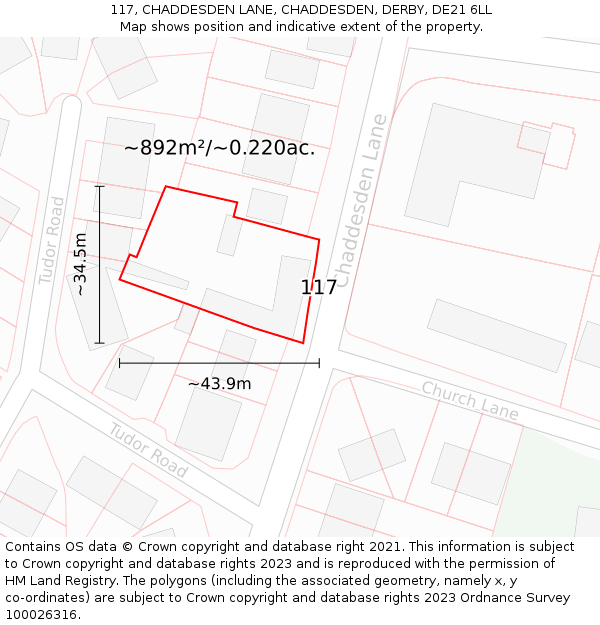 117, CHADDESDEN LANE, CHADDESDEN, DERBY, DE21 6LL: Plot and title map