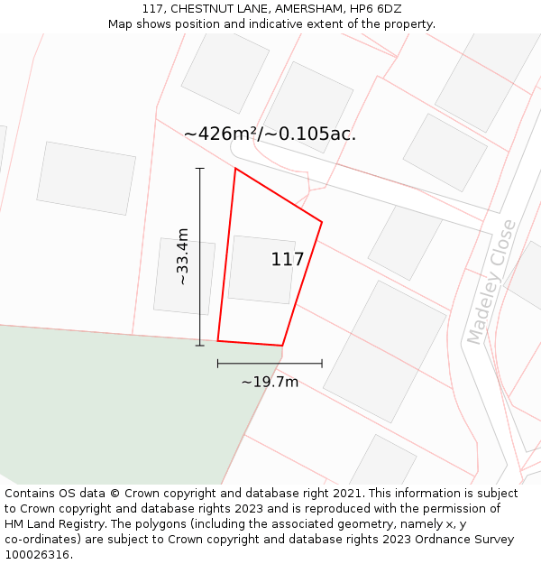 117, CHESTNUT LANE, AMERSHAM, HP6 6DZ: Plot and title map
