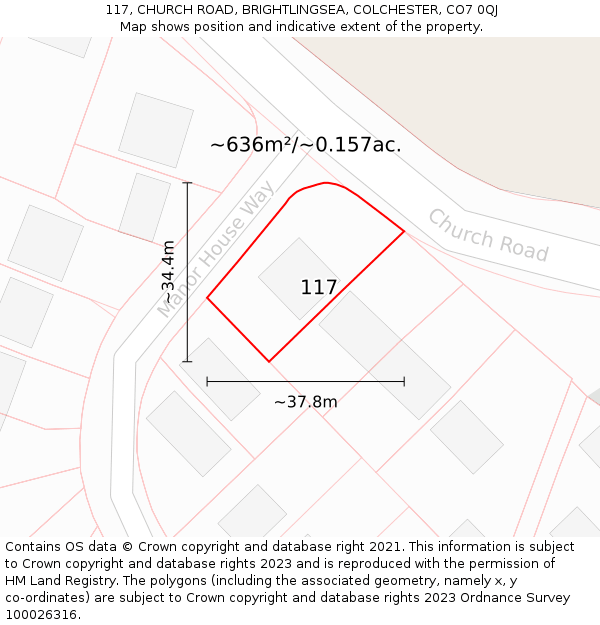117, CHURCH ROAD, BRIGHTLINGSEA, COLCHESTER, CO7 0QJ: Plot and title map