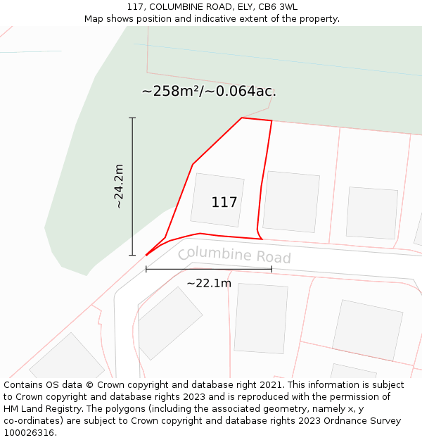 117, COLUMBINE ROAD, ELY, CB6 3WL: Plot and title map
