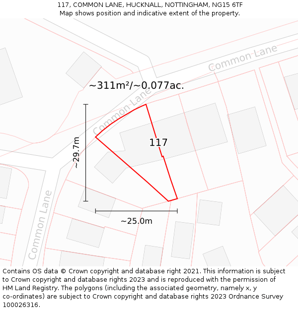 117, COMMON LANE, HUCKNALL, NOTTINGHAM, NG15 6TF: Plot and title map