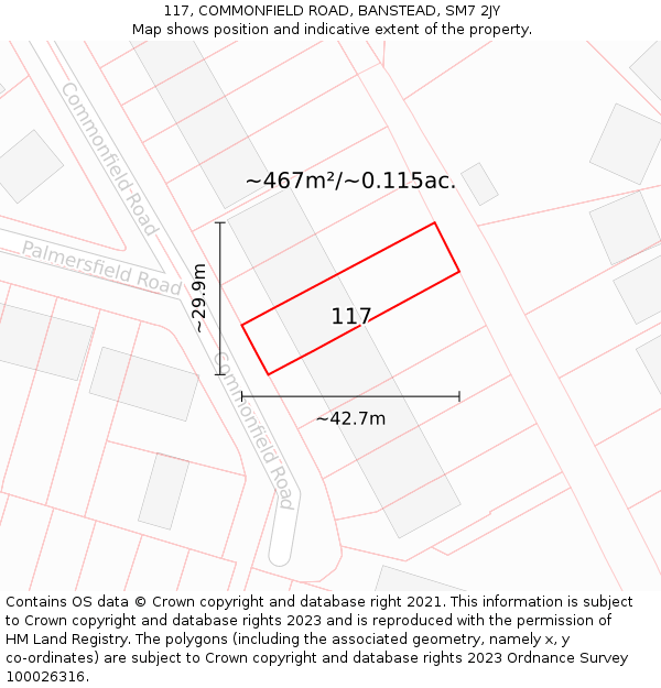 117, COMMONFIELD ROAD, BANSTEAD, SM7 2JY: Plot and title map