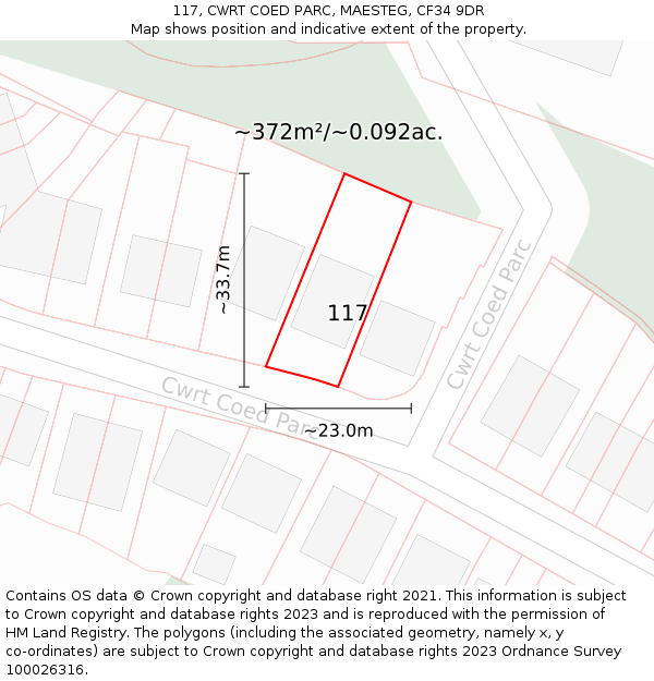 117, CWRT COED PARC, MAESTEG, CF34 9DR: Plot and title map