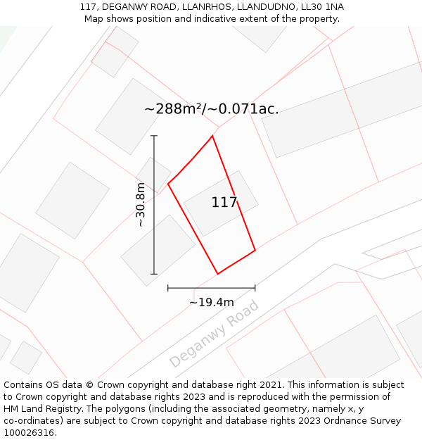 117, DEGANWY ROAD, LLANRHOS, LLANDUDNO, LL30 1NA: Plot and title map