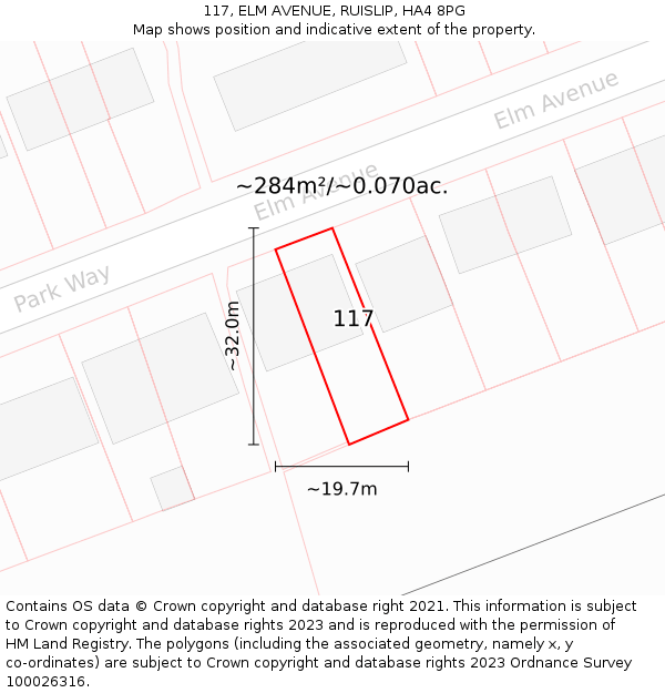 117, ELM AVENUE, RUISLIP, HA4 8PG: Plot and title map
