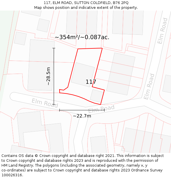 117, ELM ROAD, SUTTON COLDFIELD, B76 2PQ: Plot and title map
