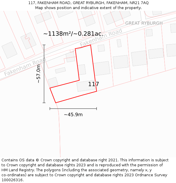 117, FAKENHAM ROAD, GREAT RYBURGH, FAKENHAM, NR21 7AQ: Plot and title map