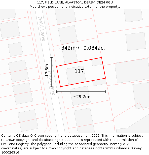 117, FIELD LANE, ALVASTON, DERBY, DE24 0GU: Plot and title map