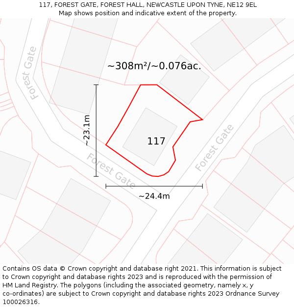117, FOREST GATE, FOREST HALL, NEWCASTLE UPON TYNE, NE12 9EL: Plot and title map