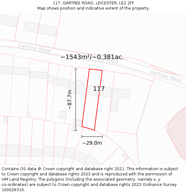 117, GARTREE ROAD, LEICESTER, LE2 2FF: Plot and title map