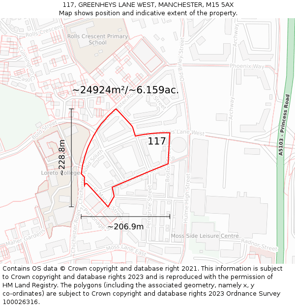 117, GREENHEYS LANE WEST, MANCHESTER, M15 5AX: Plot and title map