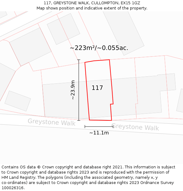 117, GREYSTONE WALK, CULLOMPTON, EX15 1GZ: Plot and title map