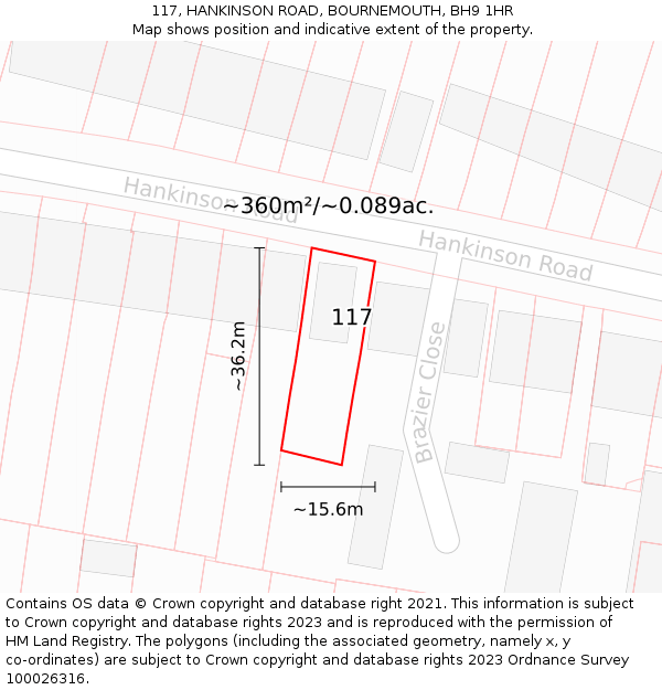 117, HANKINSON ROAD, BOURNEMOUTH, BH9 1HR: Plot and title map