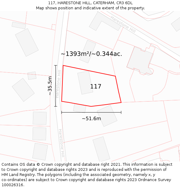 117, HARESTONE HILL, CATERHAM, CR3 6DL: Plot and title map