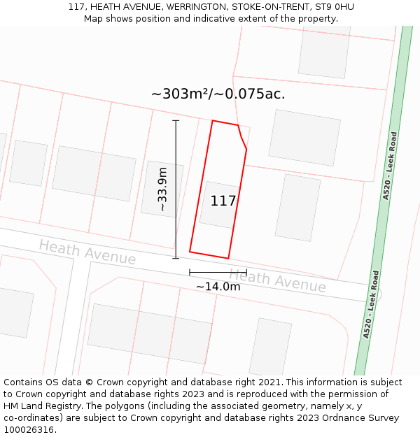 117, HEATH AVENUE, WERRINGTON, STOKE-ON-TRENT, ST9 0HU: Plot and title map