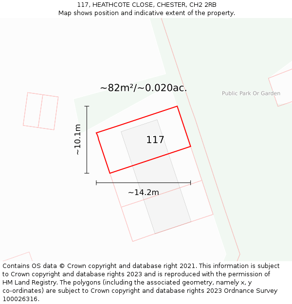 117, HEATHCOTE CLOSE, CHESTER, CH2 2RB: Plot and title map
