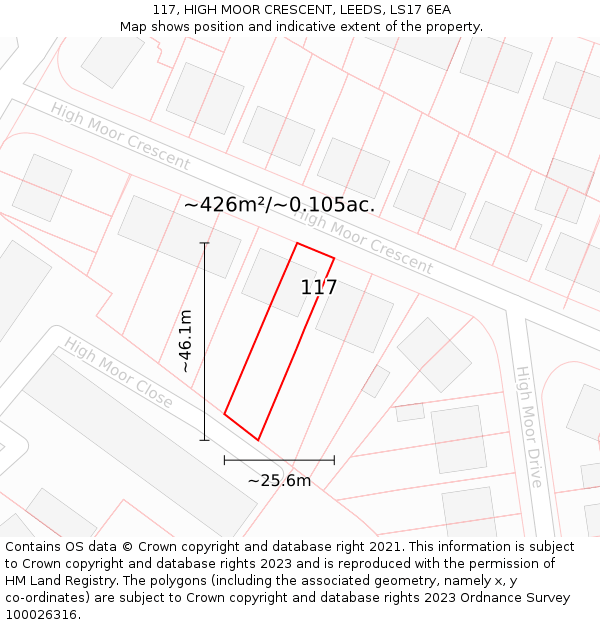 117, HIGH MOOR CRESCENT, LEEDS, LS17 6EA: Plot and title map
