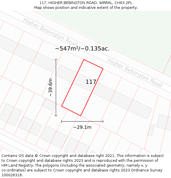 117, HIGHER BEBINGTON ROAD, WIRRAL, CH63 2PL: Plot and title map