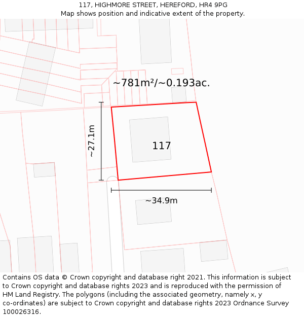 117, HIGHMORE STREET, HEREFORD, HR4 9PG: Plot and title map