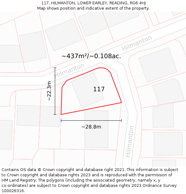117, HILMANTON, LOWER EARLEY, READING, RG6 4HJ: Plot and title map
