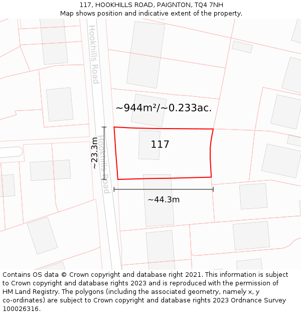 117, HOOKHILLS ROAD, PAIGNTON, TQ4 7NH: Plot and title map