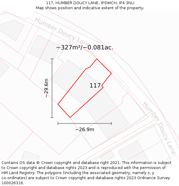 117, HUMBER DOUCY LANE, IPSWICH, IP4 3NU: Plot and title map