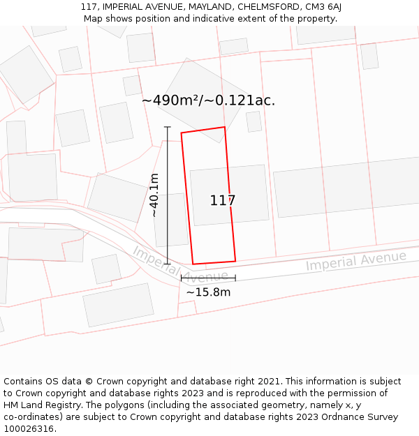 117, IMPERIAL AVENUE, MAYLAND, CHELMSFORD, CM3 6AJ: Plot and title map