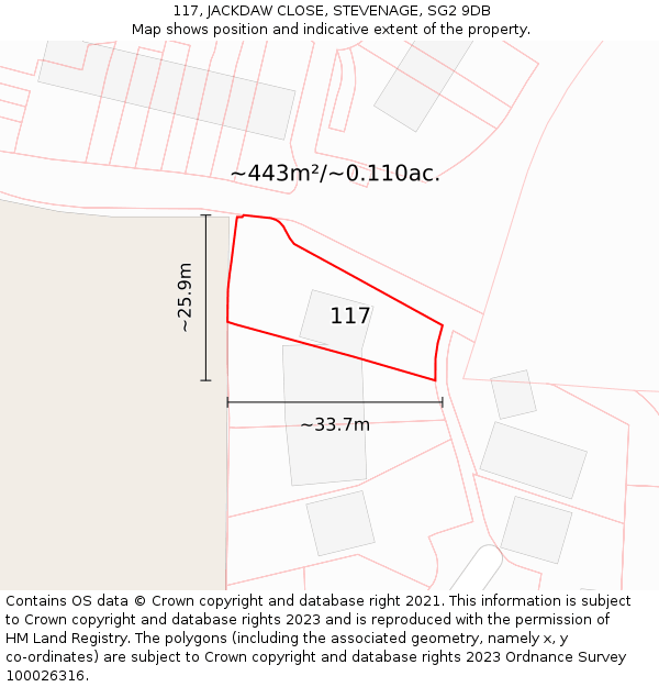 117, JACKDAW CLOSE, STEVENAGE, SG2 9DB: Plot and title map