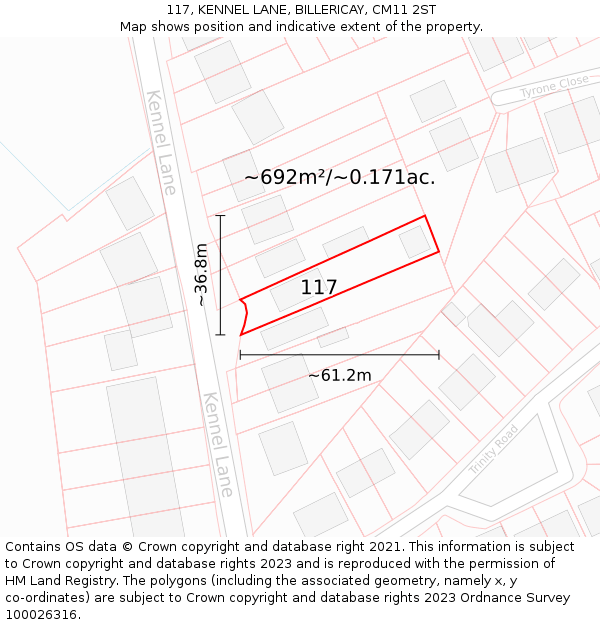 117, KENNEL LANE, BILLERICAY, CM11 2ST: Plot and title map