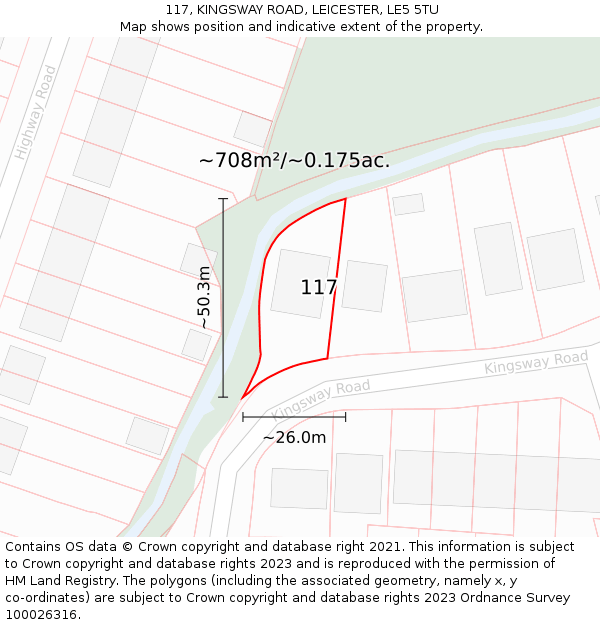 117, KINGSWAY ROAD, LEICESTER, LE5 5TU: Plot and title map