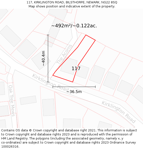 117, KIRKLINGTON ROAD, BILSTHORPE, NEWARK, NG22 8SQ: Plot and title map