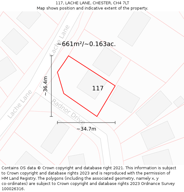 117, LACHE LANE, CHESTER, CH4 7LT: Plot and title map