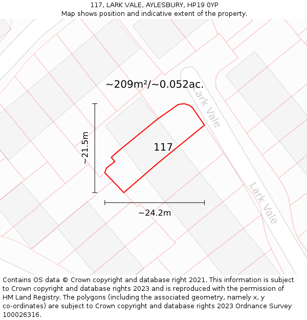 117, LARK VALE, AYLESBURY, HP19 0YP: Plot and title map
