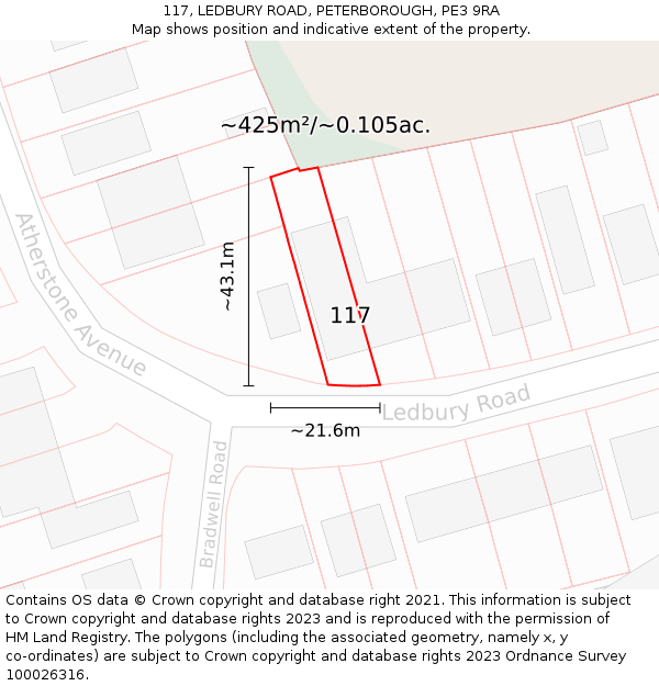 117, LEDBURY ROAD, PETERBOROUGH, PE3 9RA: Plot and title map